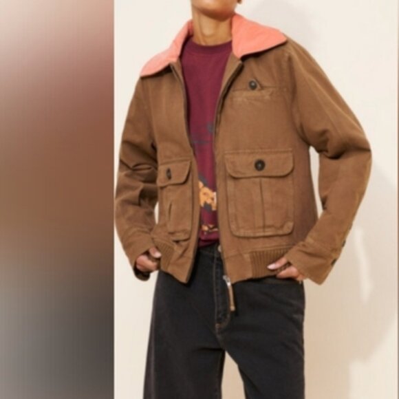 Free People Harley Utility Relaxed Slouchy Oversized Denim Bomber Jacket size L - Picture 2 of 9